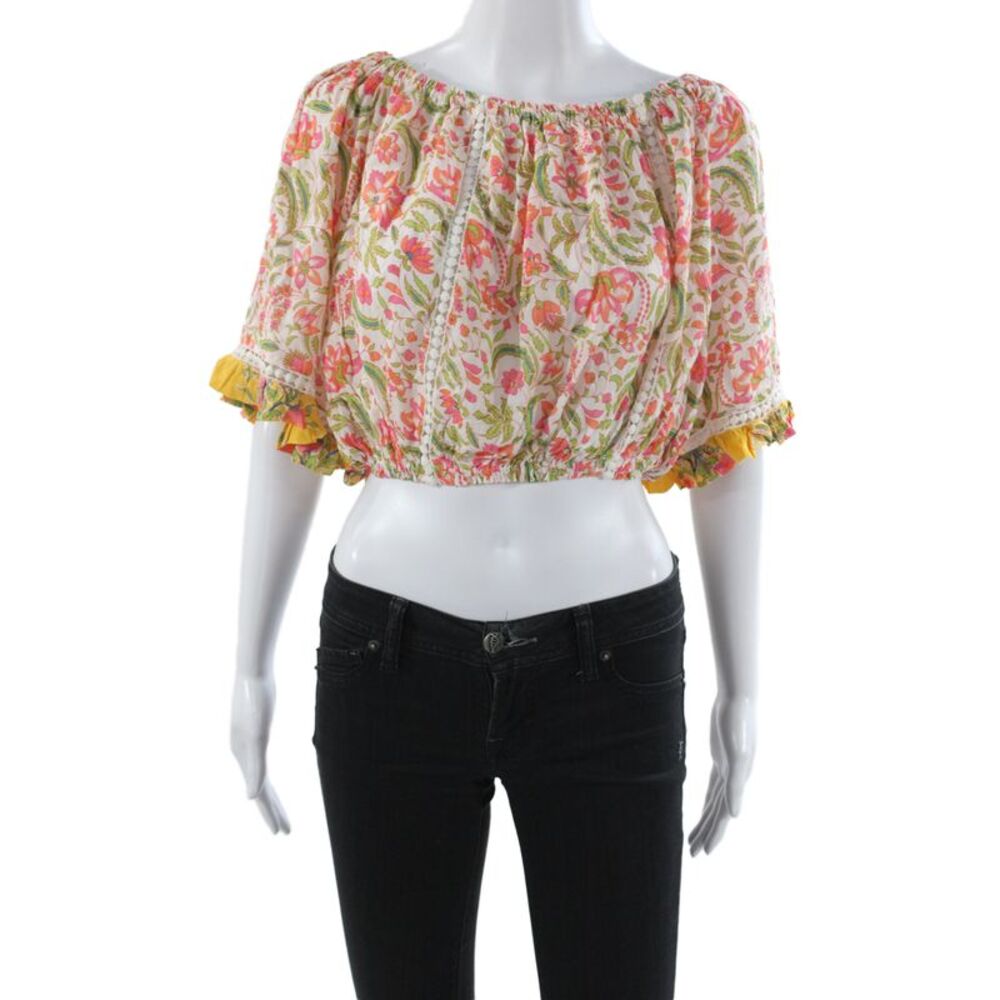 Miss June Women Cropped Off Shoulder Floral Blouse Multicolor Size S